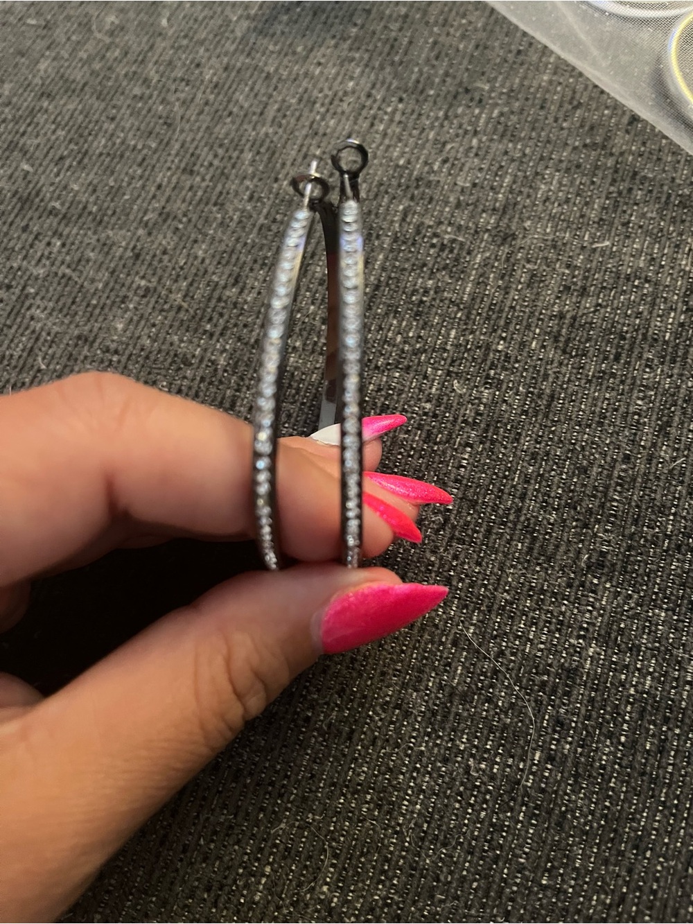 Rhinestone Hoop Earrings - Black and Silver Sparkle